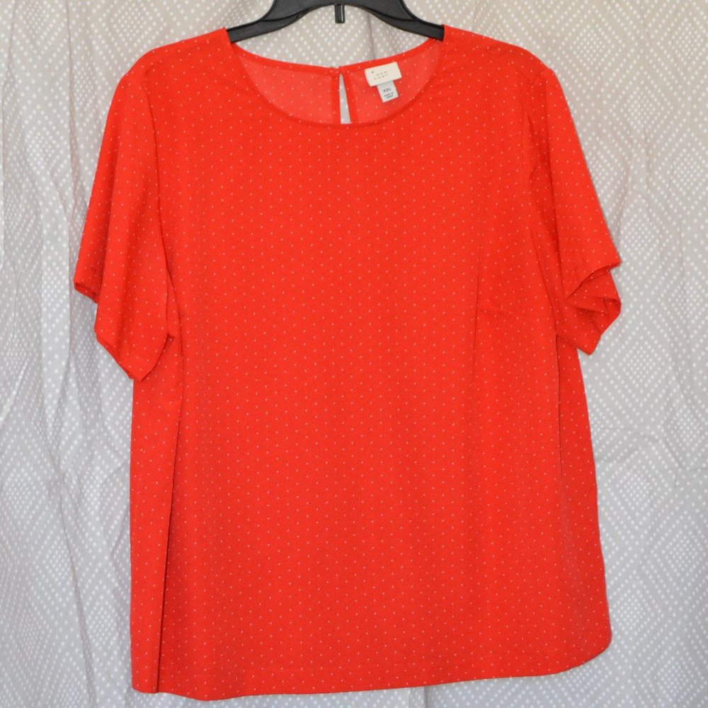 A New Day - Red Polka Dot Short Sleeve Blouse, XXL